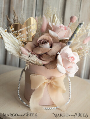  Geldgeschenk zur Hochzeit Geschenkschachtel für Geld Geldgeschenk zur Hochzeit mit Strauß aus Trockenblumen personalisiert