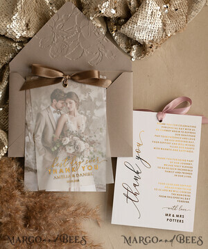  photo gold vellum plexi Printed vellum Wedding Photo Thank You Cards, Modern Wedding Thank You Cards with Photo, Minimalist Thank You Cards Wedding