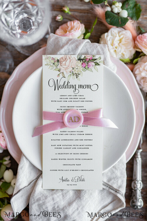 Elegant Custom Ivory Wedding Menus, Floral Boho Wedding Menu Cards ...