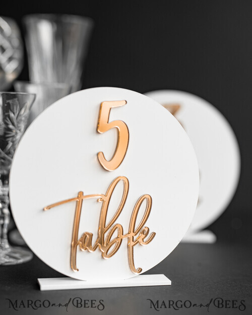 Acrylic Round Table Numbers, Gloss White Acrylic And Gold Sign, Gold ...