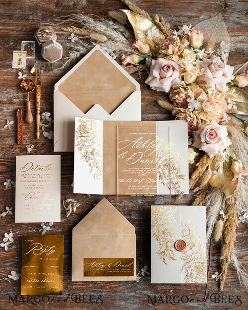 Ivory wedding Invitation Sample, handmade sample set, Beige Velvet ...