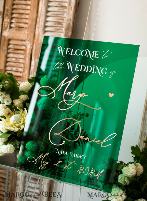 Luxury Green and Gold Wedding Welcome Sign, Emerald Green Acryl Wedding ...