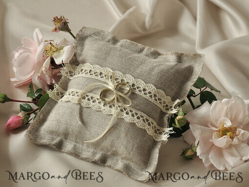 RING BEARER BOXES & PILLOWS Boho Rustic Ring Pillow Presonaised Ring Box for wedding bands, Vintage wedding Ring Pillow • Custom Linen Ring Bearer Pillow • Boho Linen Ring Bearer
