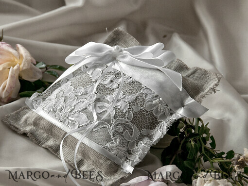 RING BEARER BOXES & PILLOWS Boho Rustic Ring Pillow Presonaised Ring Box for wedding bands, Vintage wedding Ring Pillow • Custom Linen Ring Bearer Pillow • Boho Linen Ring Bearer