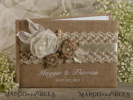 WEDDING GUEST BOOKS Rustic Burlap Linen PhotoBook Preonalised wedding Guestbook, Burlap Vintage Wedding Album Rustic Linen Photo Booth Book