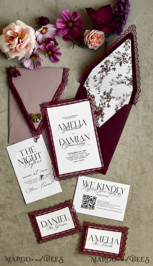 WEDDING INVITATIONS vintage lace/ rustic lace Personalized Golden Wedding invitations Vintage Lace Invites Ivory