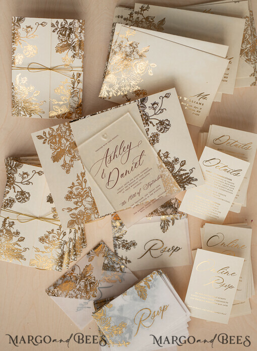 WEDDING INVITATIONS gold / rose gold / silver / glitter Luxury Gold Foil Wedding Invitations, Plexi Glamour Wedding Invitation Suite, Elegant Velvet Wedding Cards, Bespoke Golden Wedding Stationery