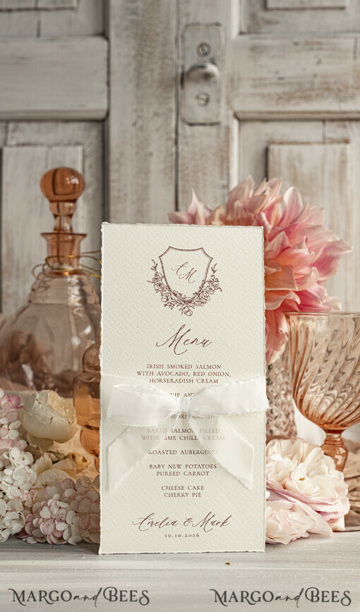 MENU & PROGRAMS romantic Elegant wedding menu card – a stylish way to display your wedding dishes and beautifully complement your table décor and place settings.
