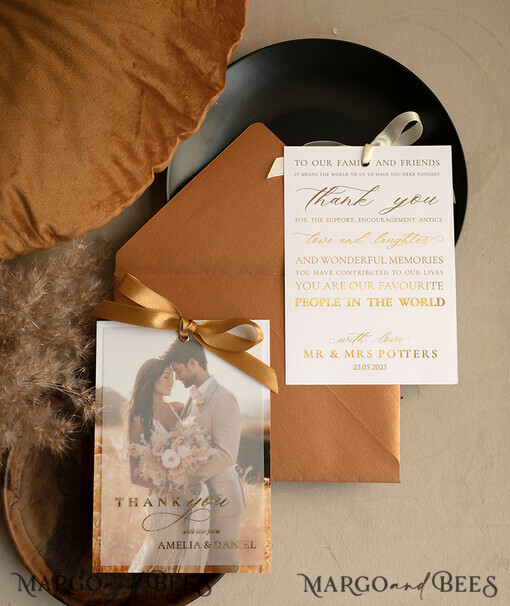 THANK YOU CARDS photo gold vellum plexi Bedruckte Pergament-Hochzeitsfoto-Dankeskarten, moderne Hochzeits-Dankeskarten mit Foto, minimalistische Dankeskarten zur Hochzeit