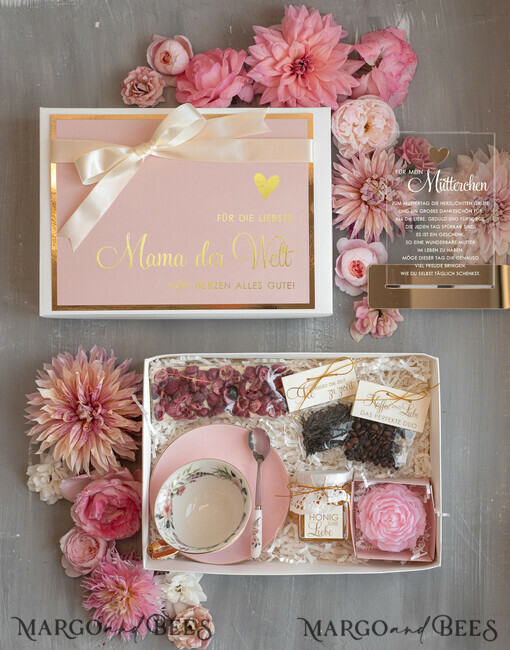 Geschenke zum Muttertag Geschenkset mit Tasse Geschenkset mit Tasse – Kaffee, Tee, Honig & Karte – Geschenkbox zum Muttertag für Mama