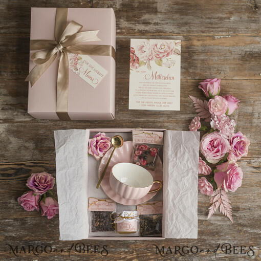 Geschenke zum Muttertag Geschenkset mit Tasse Geschenkbox mit Tasse – Tee & Kaffee Set für Mama mit Schokolade, Honig & Kerze