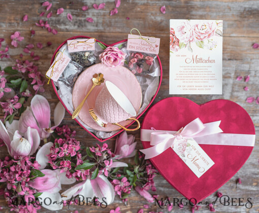 Geschenke zum Muttertag Muttertagsbox in Herzform Geschenkbox Herz für Mama mit Tasse, Kaffee, Tee, Honig & Grußkarte – stilvolles Muttertagsgeschenk, fertig verpackt und liebevoll gestaltet