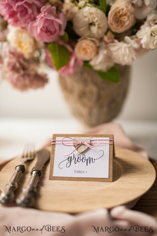 Minimalist Pink Wedding Place Cards, Rustic Pink Name Tags