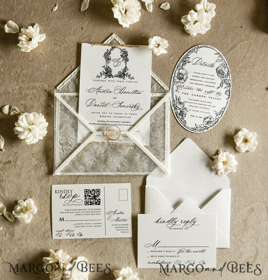 HOCHZEITS EINLADUNGEN vintage Spitze / rustikale Spitze Luxuriöse französische Spitze Hochzeitseinladungen Elegante elfenbeinfarbene Barock Hochzeitseinladung Suite 02/lacenvD/z