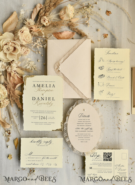 WEDDING INVITATIONS vintage lace/ rustic lace  02/laceSer/z