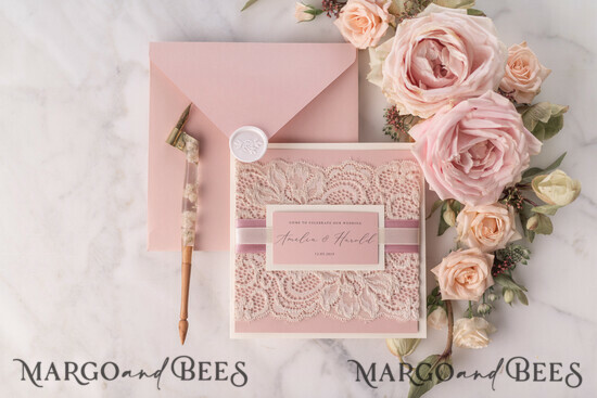 WEDDING INVITATIONS vintage lace/ rustic lace Modern Wedding invitations, elegant lace stationery 01/lacer/z