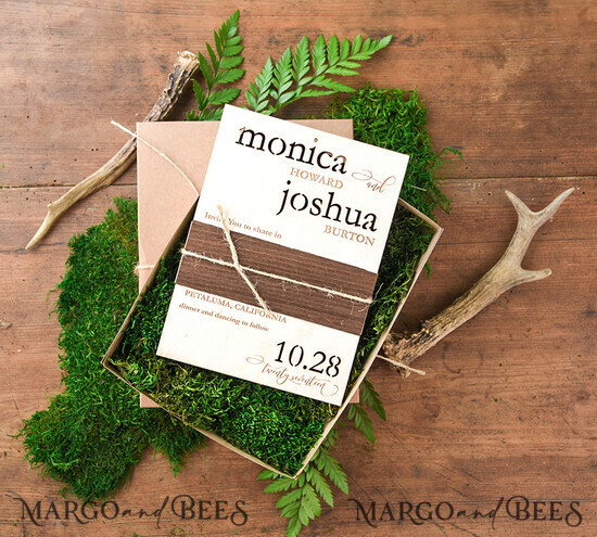 WEDDING INVITATIONS forest / Mountains / woodland theme Wedding invitations custom, forest wooden stationery 01/woodbox/z