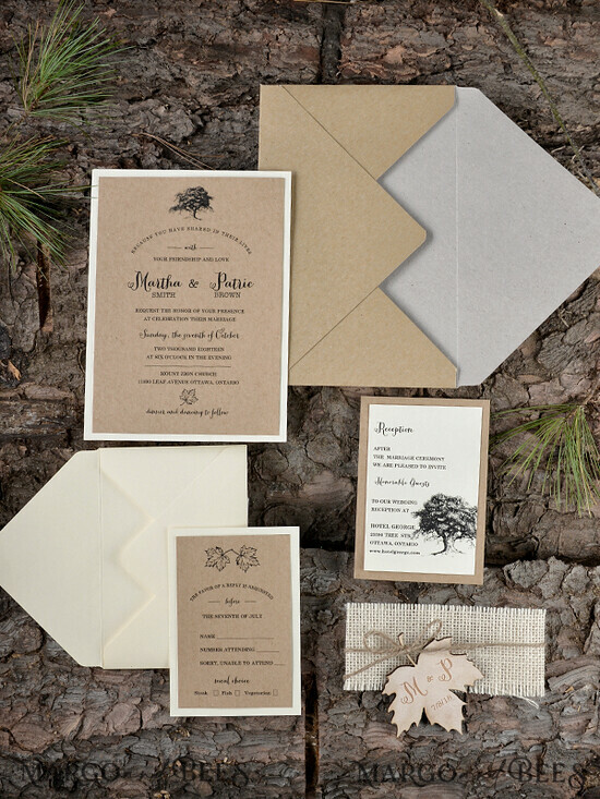 WEDDING INVITATIONS forest / Mountains / woodland theme Romantic Wedding invitations, wooden invites 35/wood/z
