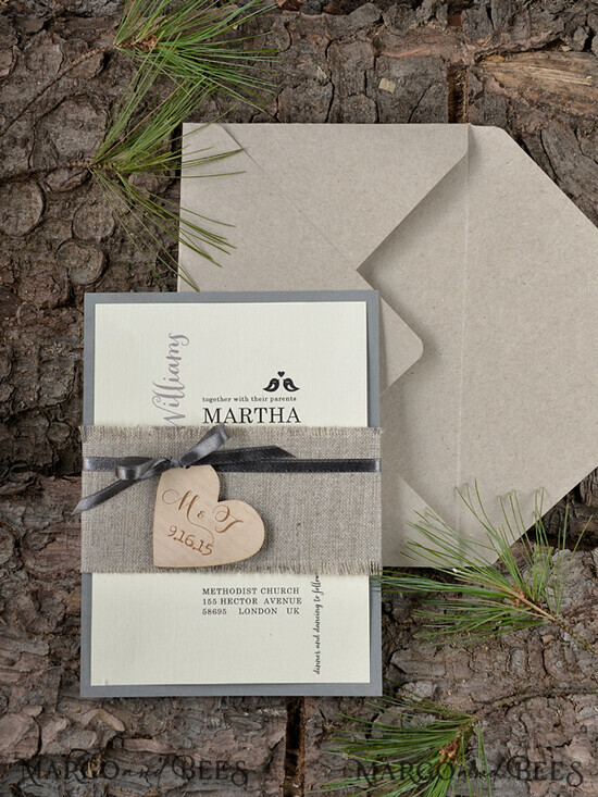 WEDDING INVITATIONS forest / Mountains / woodland theme Stylish wedding invitation, country barn stationery 45/woodw/z