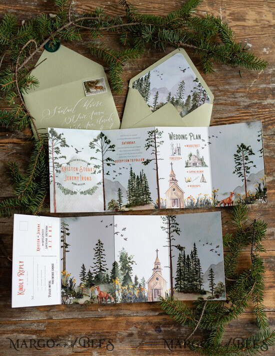 WEDDING INVITATIONS forest / Mountains / woodland theme Custom wedding invitation, natural rustic stationery 1/woods/z