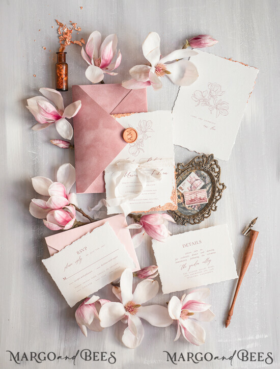 Elegant Blush Pink Velvet Wedding Invitations velvet envelope, Luxury  Wedding Invitation Suite, Romantic Vintage Wedding Cards
