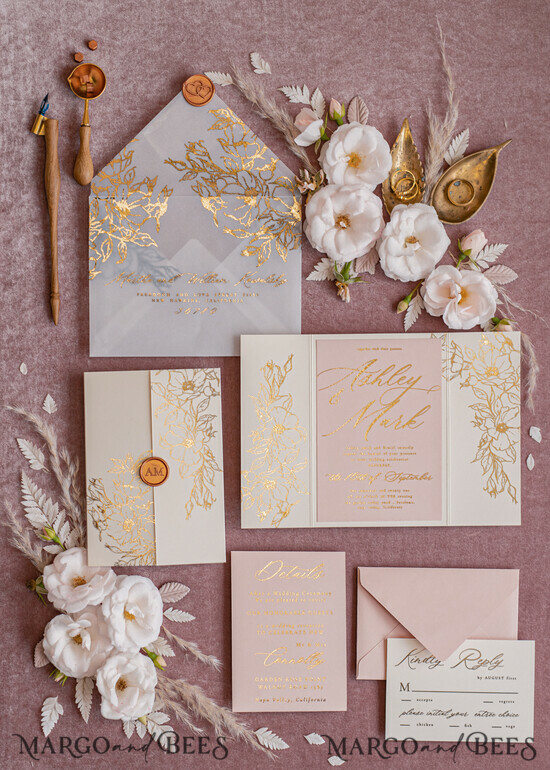 WEDDING INVITATIONS gold / rose gold / silver / glitter Bespoke wedding invitation cards, Glamour Wedding Invitations • Glitter Shine Wedding Invitation Suite • Luxury Wedding Cards 02/goldrose/z