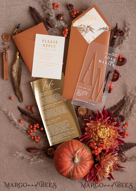 WEDDING INVITATIONS gold / rose gold / silver / glitter Fall Acrylic Frozen Wedding invitation suite, Terracotta Gold Boho Glam Wedding Invitations, Golden Shine Wedding Invitates, Elegant Gold Wedding Cards 05/PXGoldFrozen/z
