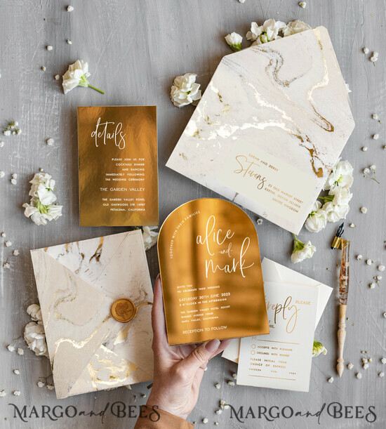 WEDDING INVITATIONS gold / rose gold / silver / glitter Elegant Gold Wedding invitations, Luxury Gold Acrylic wedding invitation, Golden marble Wedding Invites, Arch Glamour Wedding Invitation Suite 03/mararchg/z