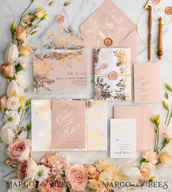 Gold Wedding Save the Dates Rose Gold Wedding Invitations rsvp Classic Number Numeric Pearlescent Champagne Shimmer Gold Silver