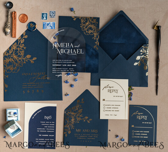 WEDDING INVITATIONS gold / rose gold / silver / glitter Navy Gold Arch Wedding invitations, Plexi Pocket Velvet Wedding Invitations, Dark Blue Gold Wedding Invitation Suite, Elegant  Wedding Cards 01/VelPlxGKSZ/z