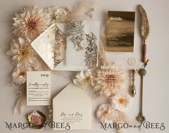 WEDDING INVITATIONS gold / rose gold / silver / glitter Acrylic Wedding invitation suite, Boho Glam Wedding Invitations, Golden Shine Wedding Invitates, Elegant Gold Wedding Cards 07/PXGold/z