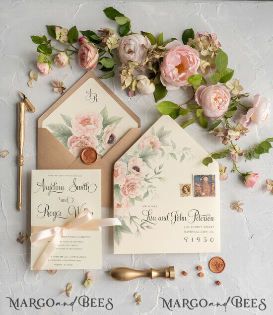 Floral wedding invitations, floral wedding accessories, floral