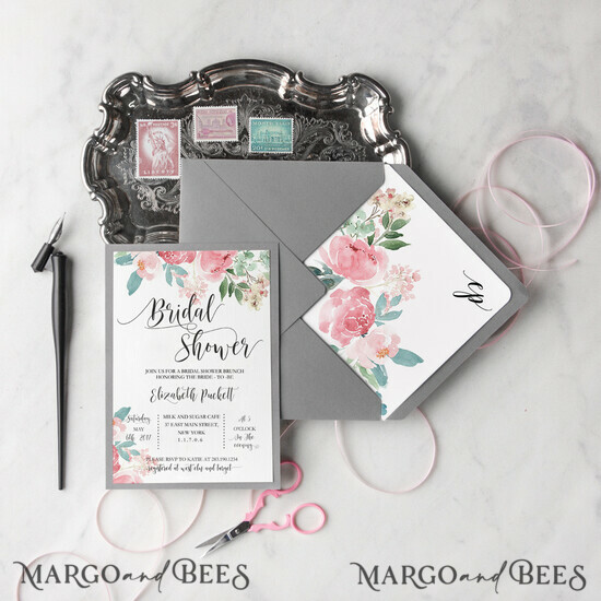 BRIDAL SHOWER INVITATIONS watercolor elegant 001A/BCCr/BS