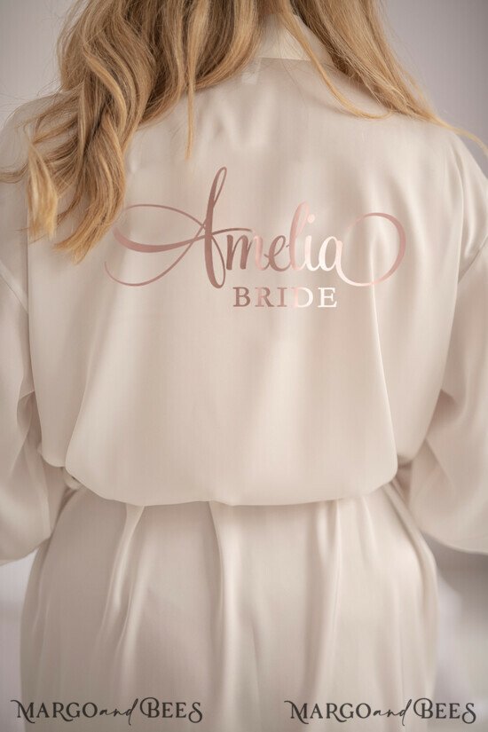 Champagne satin bride robe with your custom inscription, Elegant Robe for  Bride, Soft Bridal Wedding Robe