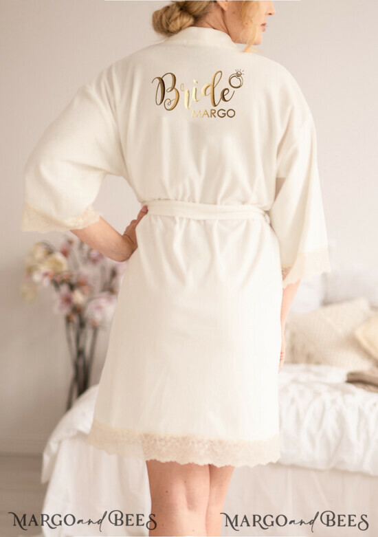 Navy wedding robe for bride with your foil inscription, Custom Navy Blue  Wedding Robe for Bride