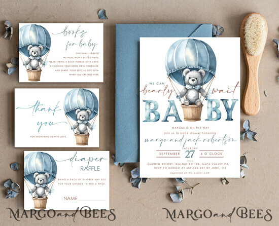 Boy Teddy Bear Baby Shower Invitation With Free Diaper Raffle -  Norway