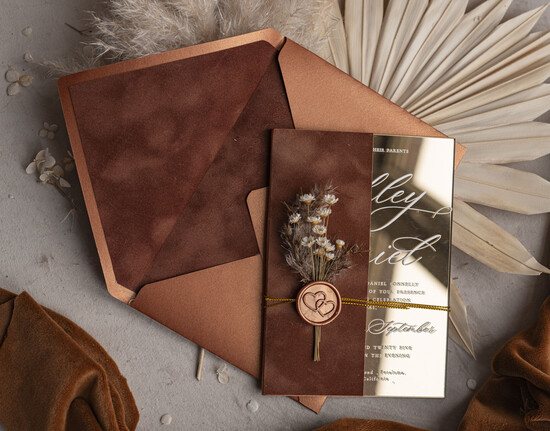 WEDDING INVITATIONS plexi acrylic mirror Fall Mirror gold Wedding Invitations, Elegant Terracotta Wedding Cards, Burnt orange Acrylic  Wedding Invites, Mirror Gold Plexi Wedding Invitation Suite 02/TbukM/z