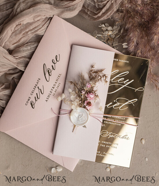 WEDDING INVITATIONS plexi acrylic mirror Luxury Mirror gold Wedding Invitations, Elegant Blush Pink Wedding Cards, Glamour Acrylic  Wedding Invites, Clear Plexi Wedding Invitation Suite 01/TbukM/z