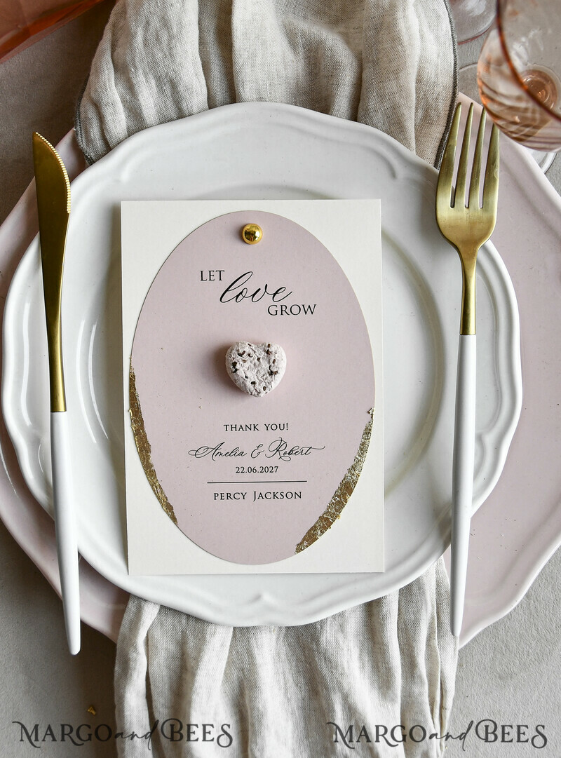 MENU & PROGRAMS romantic 3-in-1 Wedding Menu, Place Card and Plantable Favor Gift | Personalized Let Love Grow Wedding Favor