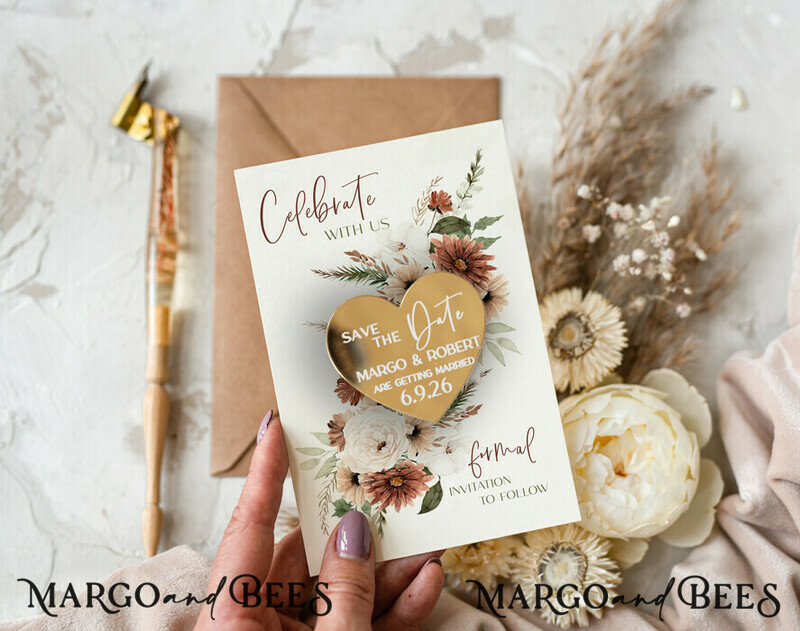 SAVE THE DATES acrylic gold magnets Personalised Gold Acrylic Save the Date Magnet and Card, Gold Wedding Save The Dates Plexi Magnets, Wedding Boho Save The Date Cards