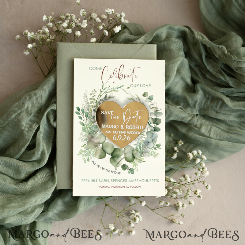 SAVE THE DATES acrylic gold magnets Personalised Gold Acrylic Save the Date Magnet and Boho Card, Gold Wedding Save The Dates Plexi Magnets, Wedding Boho Save The Date Cards