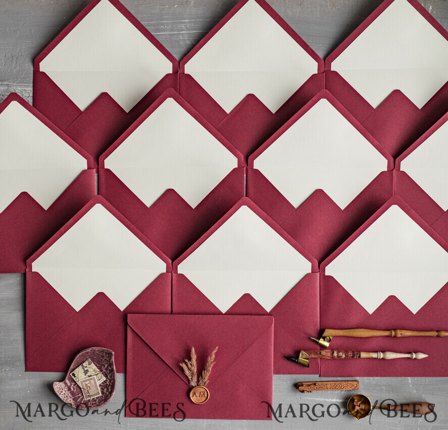 WEDDING INVITATIONS Velvet Envelopes  Maroon Handmade envelopes with Liner for invitations, handmade Craft Envelopes for Wedding cards