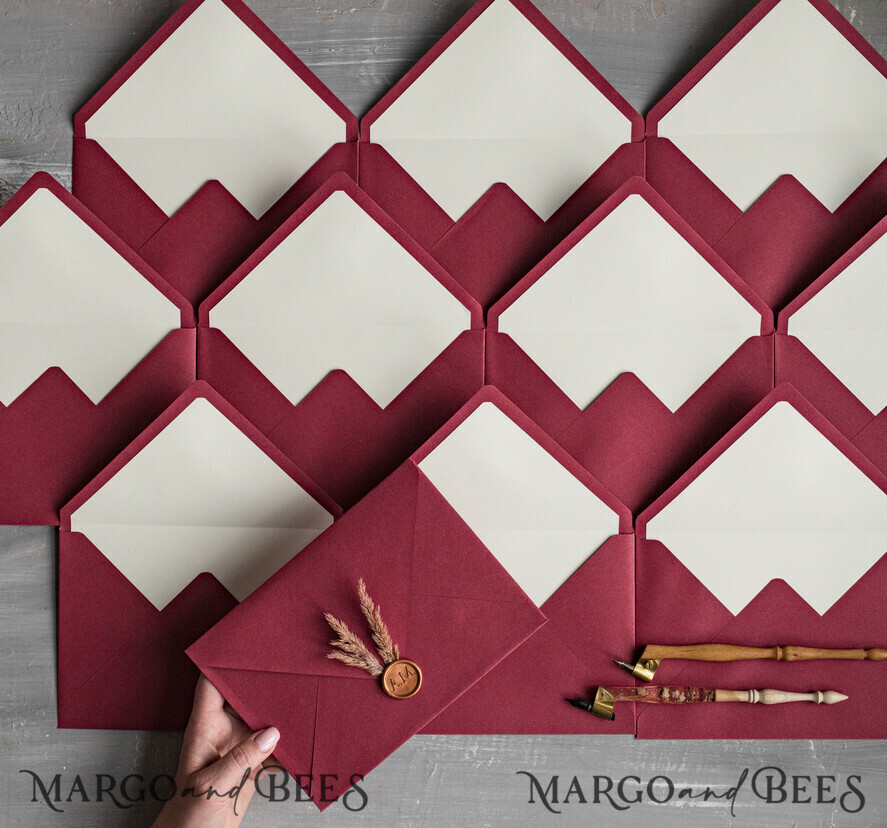 WEDDING INVITATIONS Velvet Envelopes  Maroon Handmade envelopes with Liner for invitations, handmade Craft Envelopes for Wedding cards