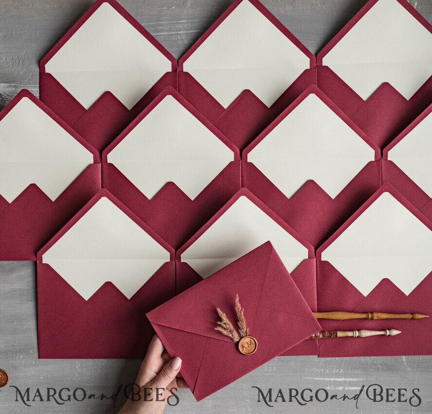 WEDDING INVITATIONS Velvet Envelopes  Maroon Handmade envelopes with Liner for invitations, handmade Craft Envelopes for Wedding cards