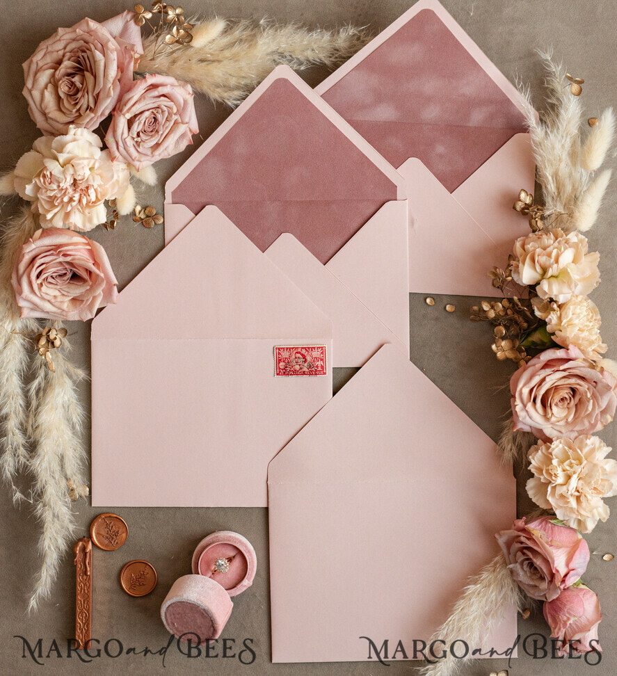 Rose Gold Blush Pink Elegant Modern Wedding 5x7 Envelope