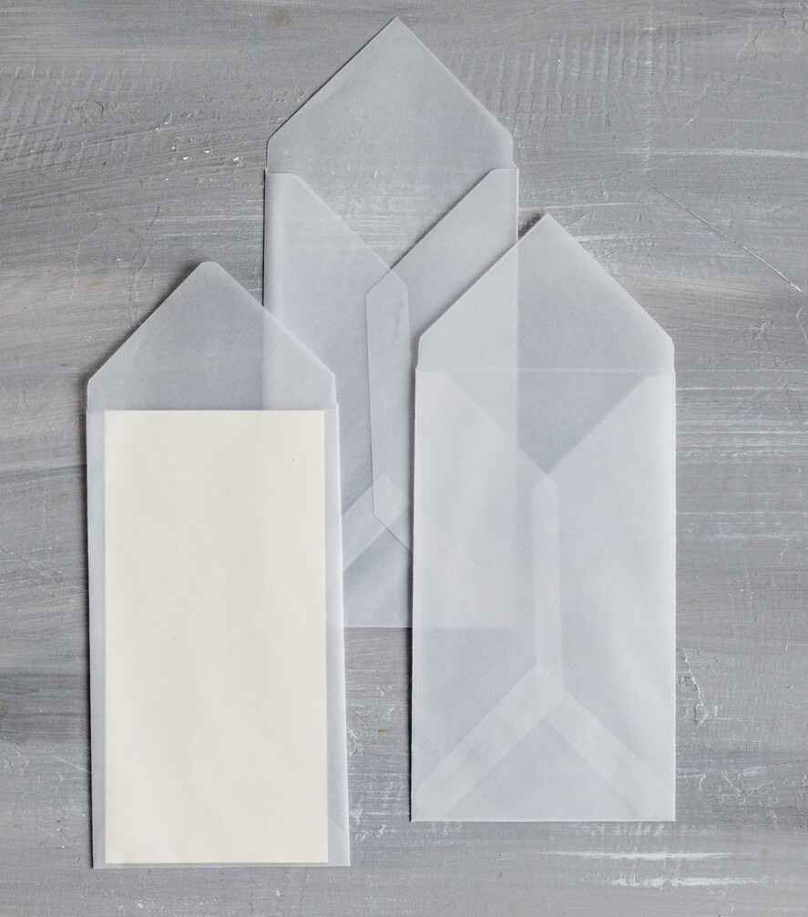 HOCHZEITS EINLADUNGEN Samtene Umschläge DL Vellum transparente Umschläge für Einladungen, lange handgefertigte Umschläge für Hochzeitseinladungen.