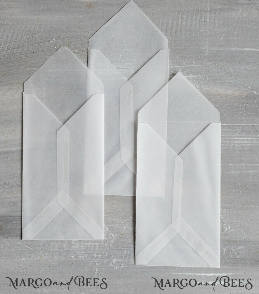 HOCHZEITS EINLADUNGEN Samtene Umschläge DL Vellum transparente Umschläge für Einladungen, lange handgefertigte Umschläge für Hochzeitseinladungen.