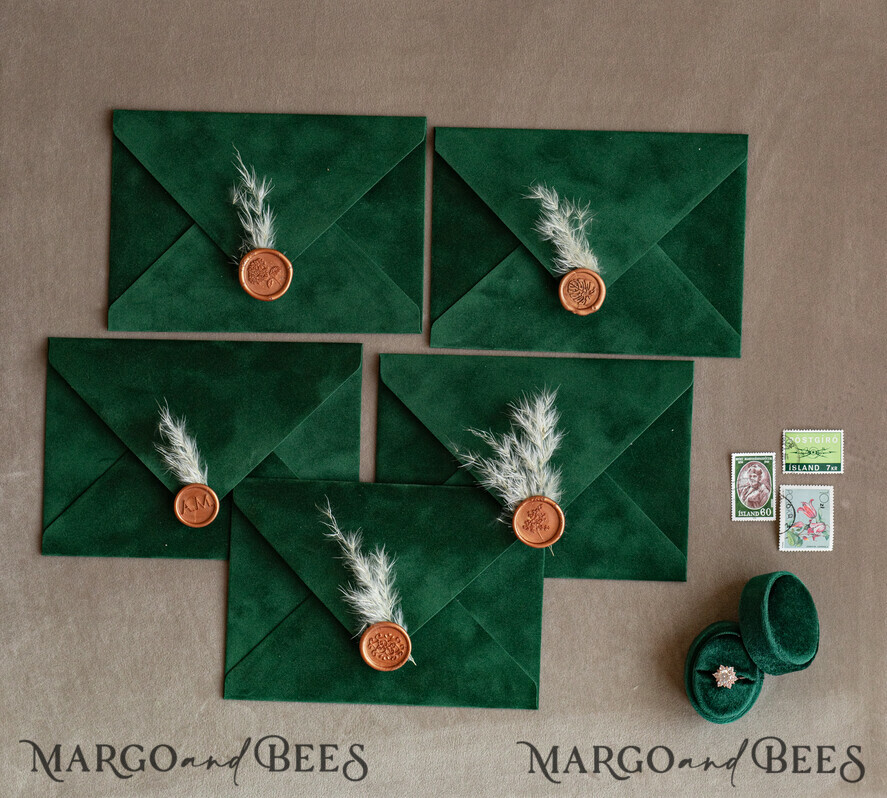 HOCHZEITS EINLADUNGEN Samtene Umschläge Emwrald Gold Velvet Umschläge für Einladungen, a7 handgefertigte Samtumschläge für Hochzeitskarten