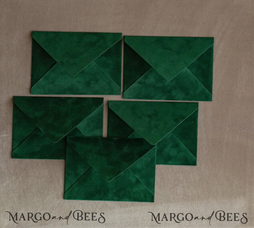 HOCHZEITS EINLADUNGEN Samtene Umschläge Emwrald Gold Velvet Umschläge für Einladungen, a7 handgefertigte Samtumschläge für Hochzeitskarten