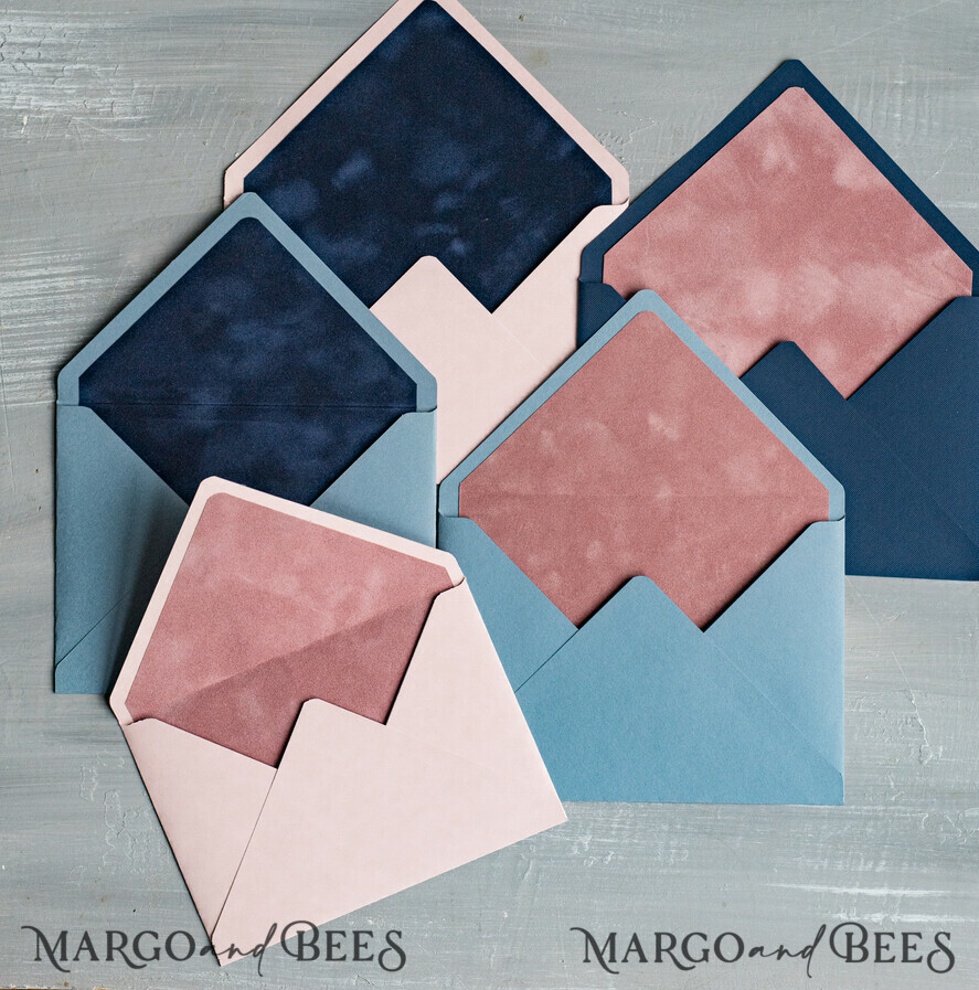 HOCHZEITS EINLADUNGEN Samtene Umschläge benutzerdefinierte Mixfarben Umschläge für Einladungen mit Samtfutter, A7 handgemachte Umschläge mit Samtfutter für Hochzeitskarten